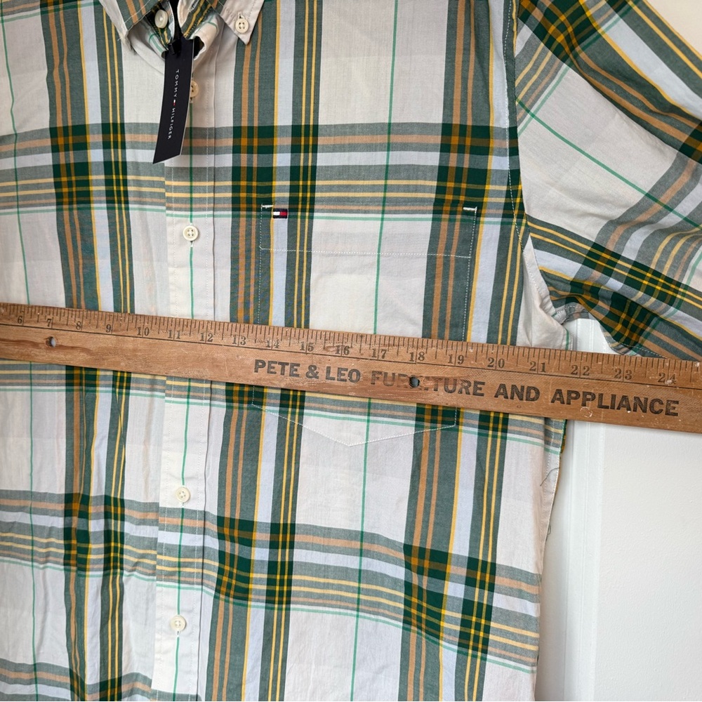 NWT Men’s L Tommy Hilfiger Fall Basics Button‎ Up Dress Shirt Green Plaid Long - Picture 14 of 14